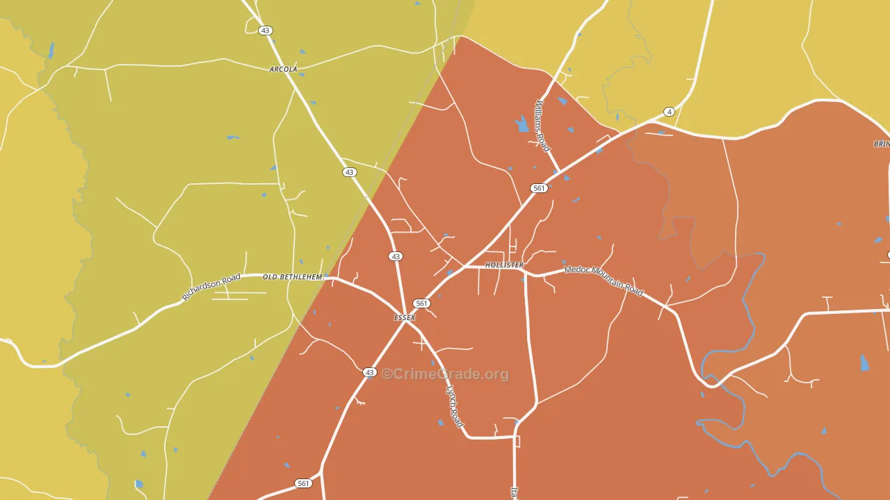 Hollister, NC Map of Theft Rates