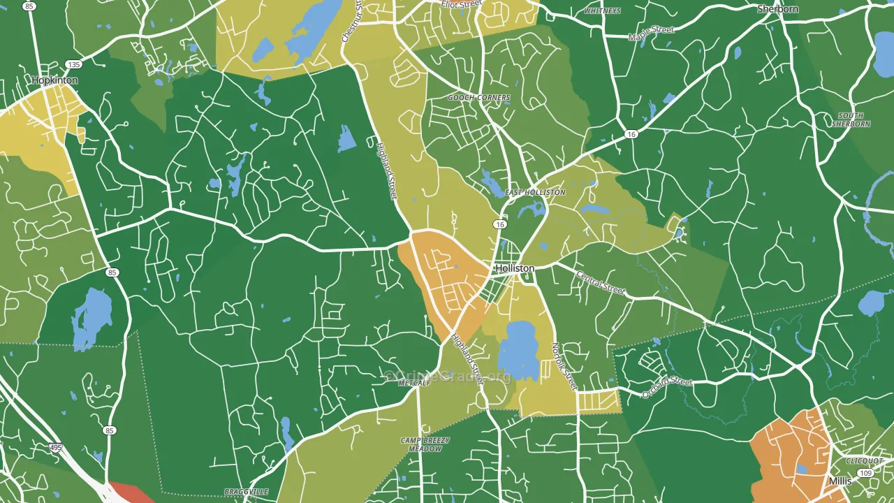 Holliston, MA Map of Theft Rates