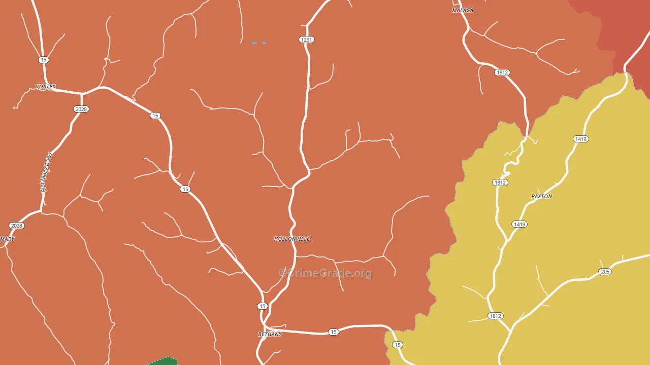 Hollonville, KY Map of Theft Rates