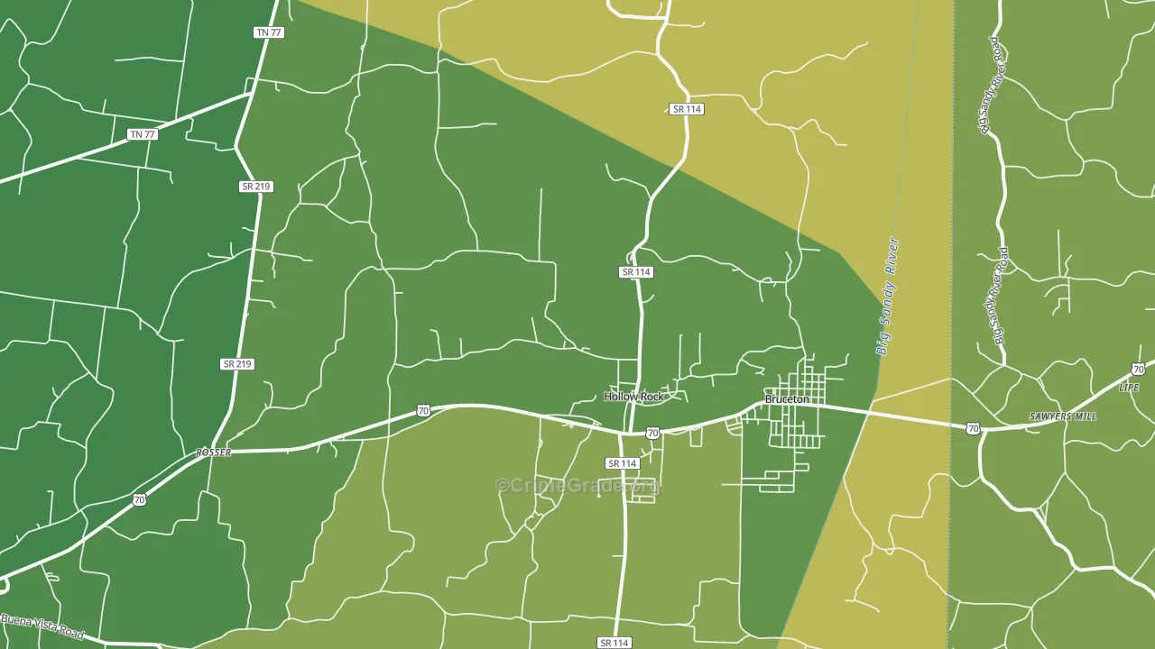Hollow Rock, TN Map of Theft Rates