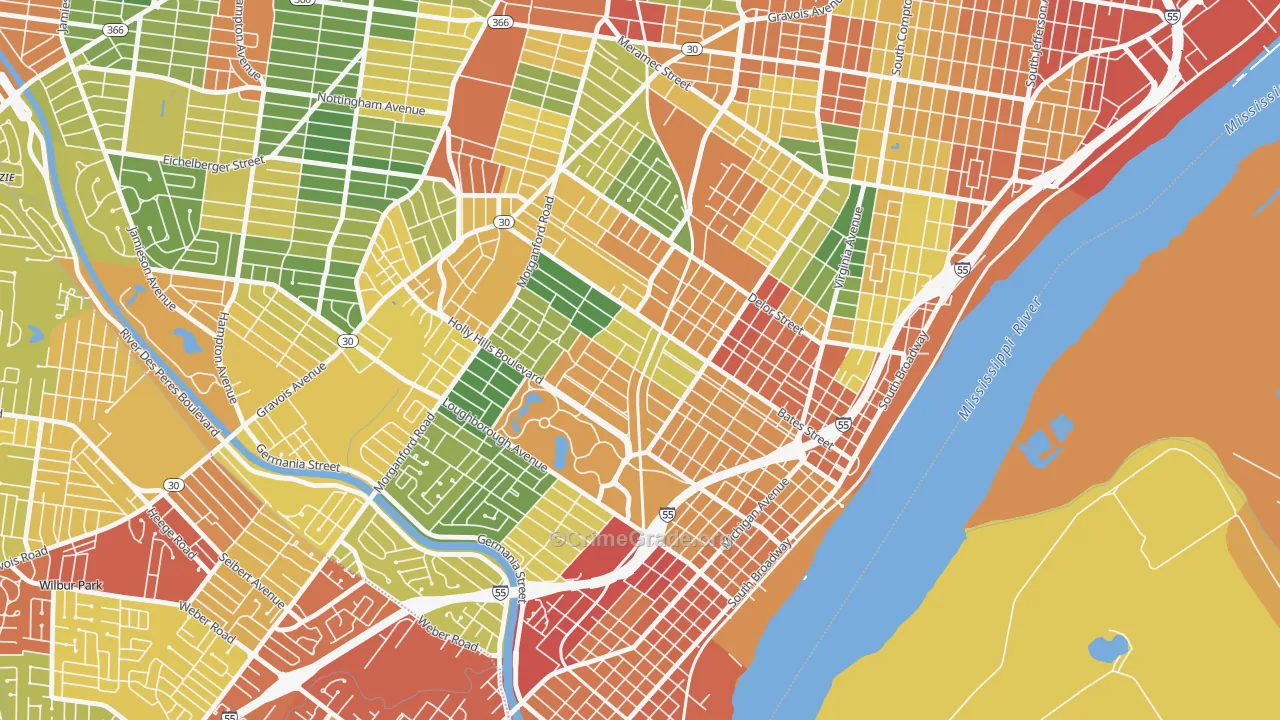 Holly Hills, St. Louis, MO Map of Theft Rates