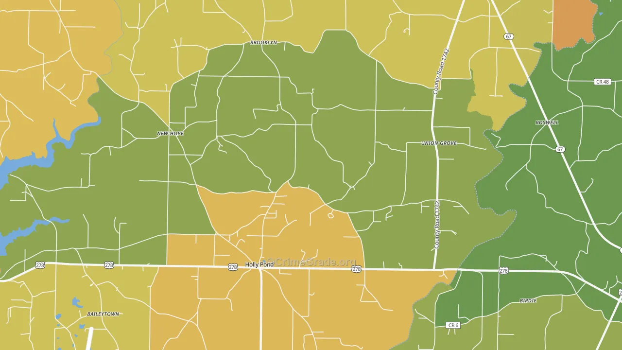 Holly Pond, AL Map of Theft Rates