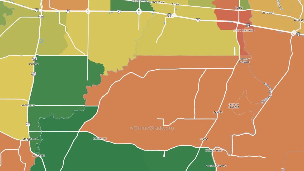 Holly Ridge, LA Map of Theft Rates