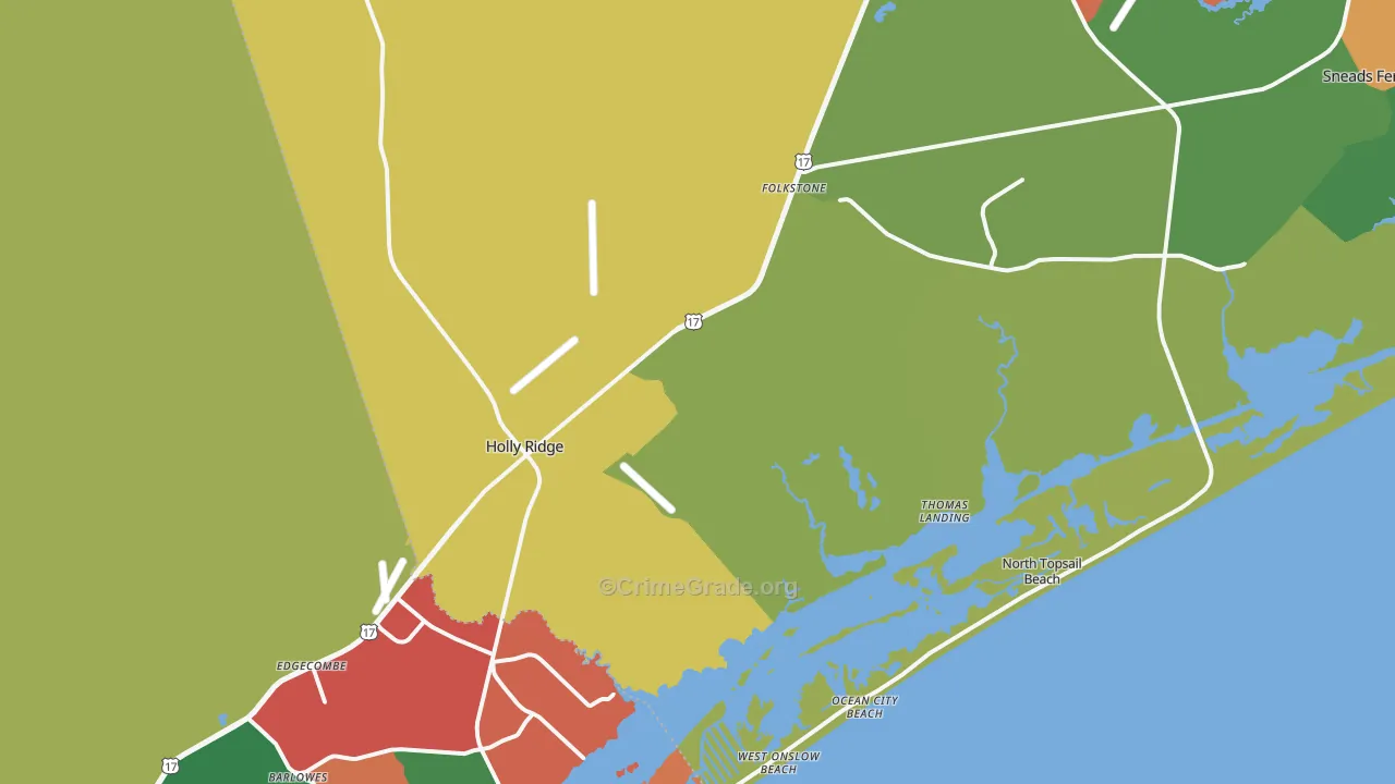 Holly Ridge, NC Map of Theft Rates