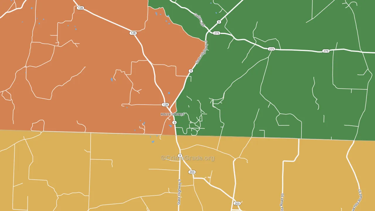 Holly Springs, AR Map of Theft Rates