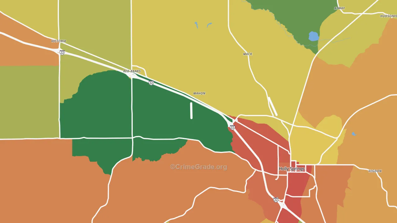 Holly Springs, MS Map of Theft Rates