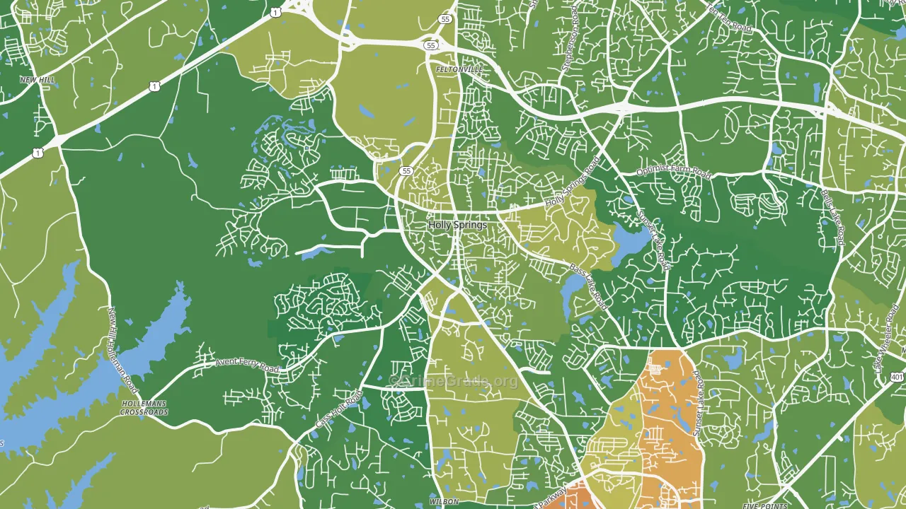 Holly Springs, NC Map of Theft Rates