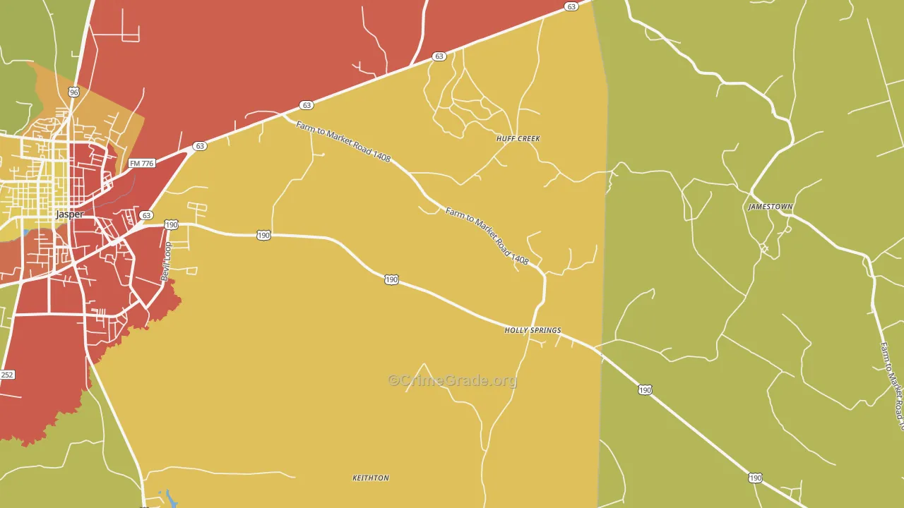 Holly Springs, TX Map of Theft Rates