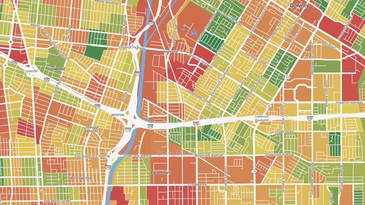 Hollydale, South Gate, CA Map of Theft Rates