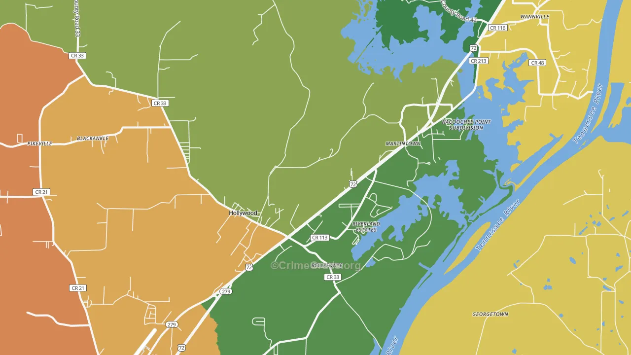 Hollywood, AL Map of Theft Rates