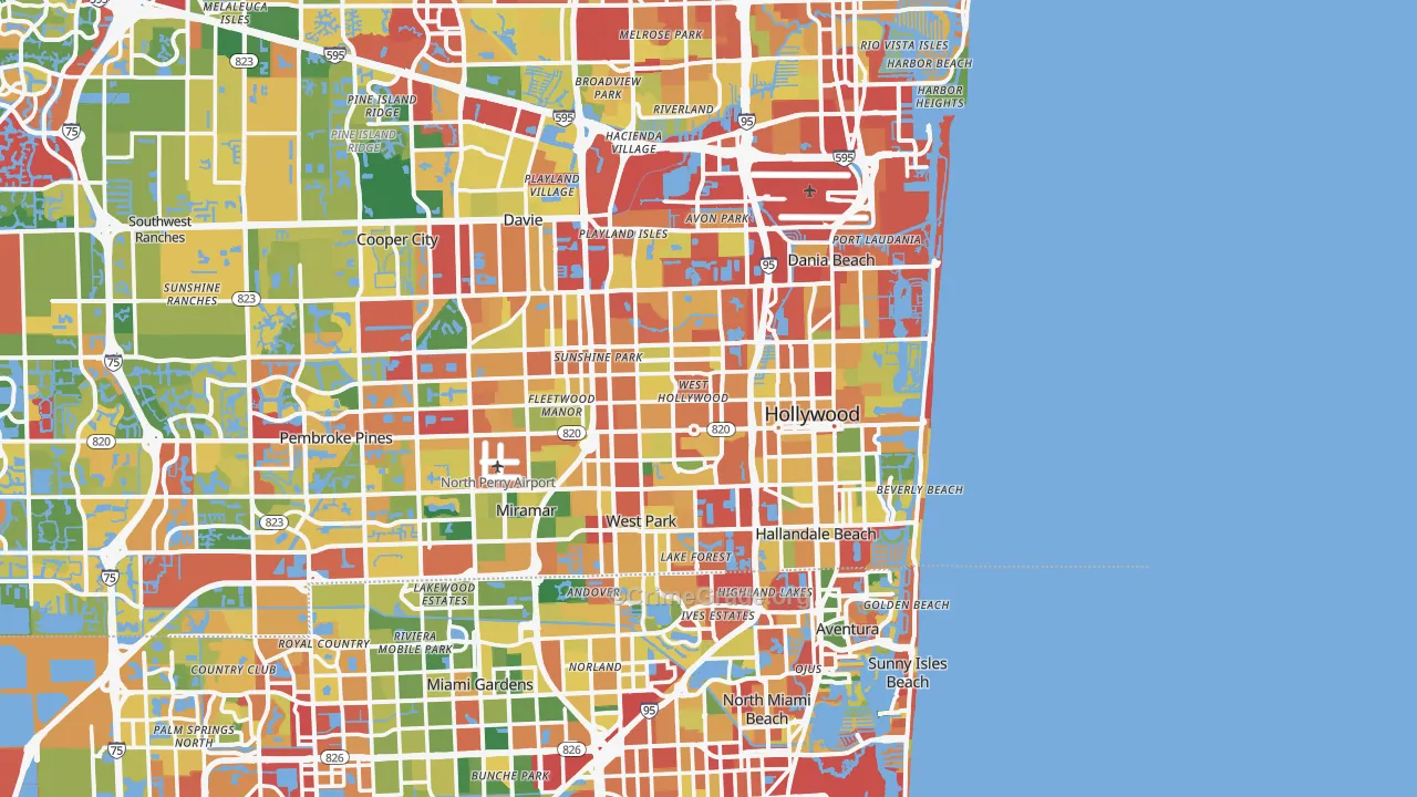 Hollywood, FL Map of Theft Rates