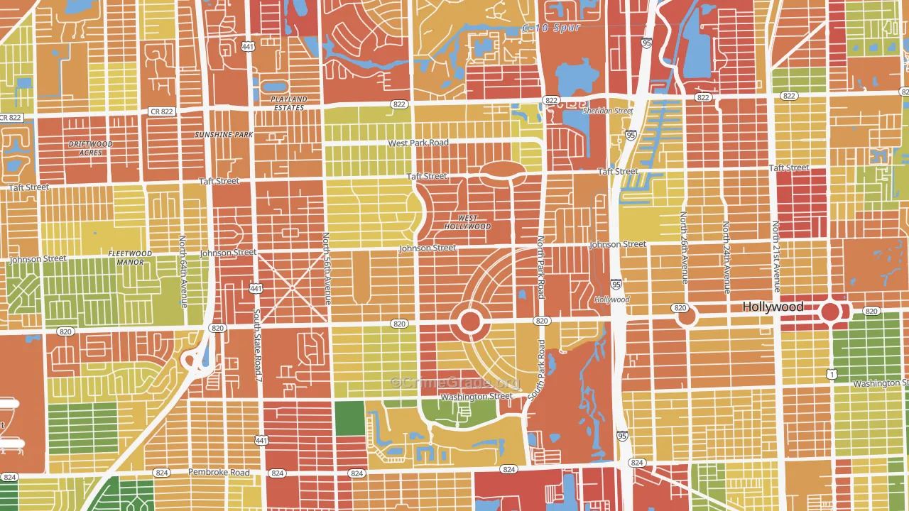 Hollywood Hills, Hollywood, FL Map of Theft Rates