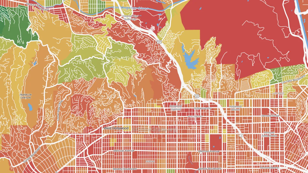 Hollywood Hills, Los Angeles, CA Map of Theft Rates