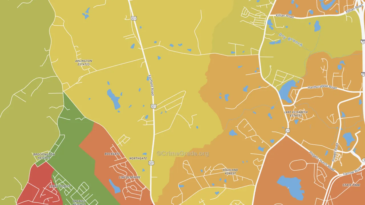 Hollywood Hills, SC Map of Theft Rates