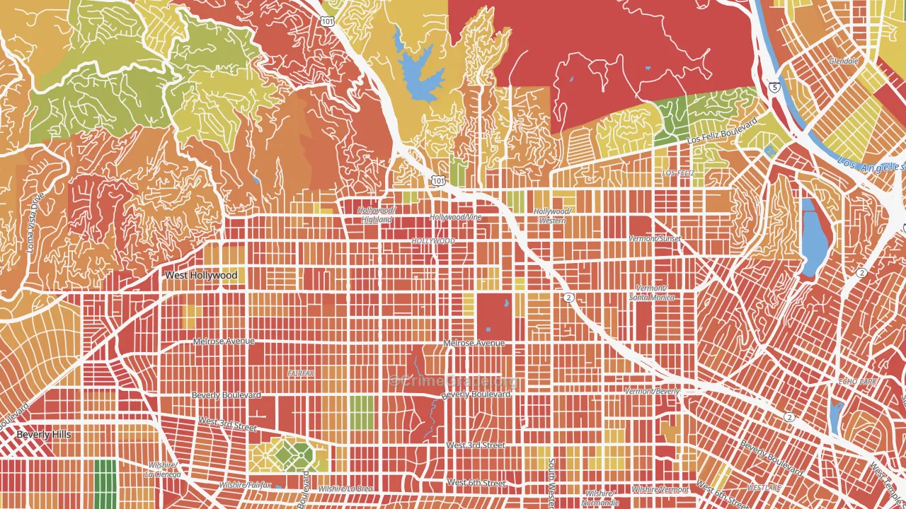 Hollywood, Los Angeles, CA Map of Theft Rates