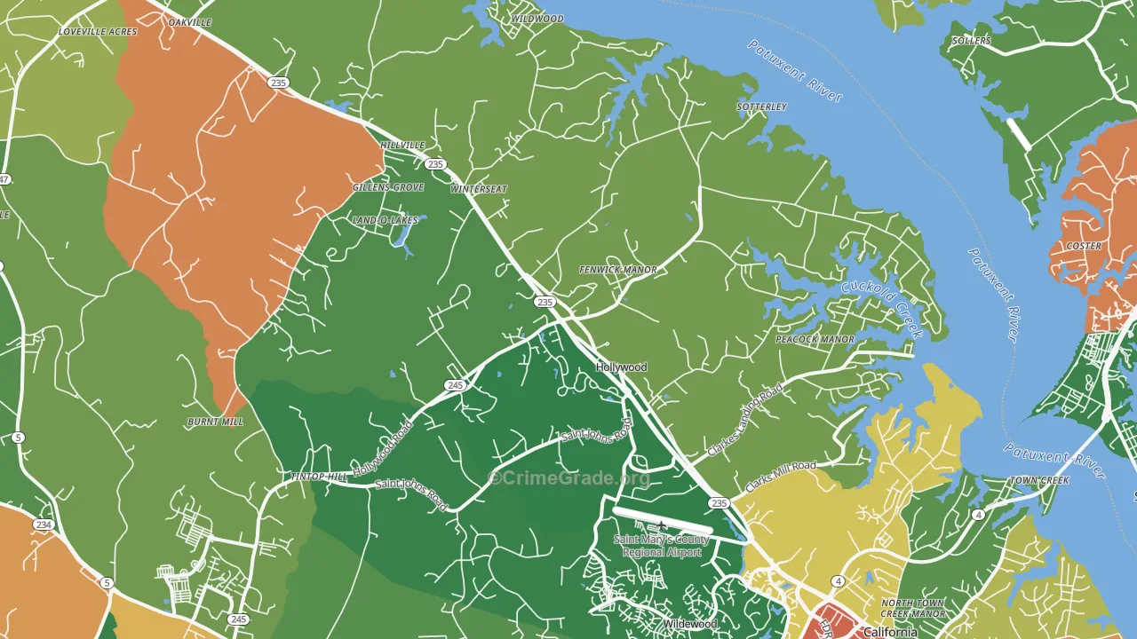 Hollywood, MD Map of Theft Rates