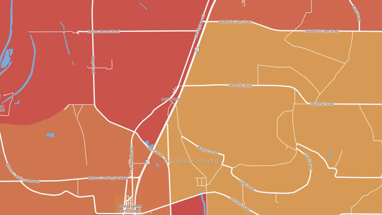 Hollywood, MS Map of Theft Rates