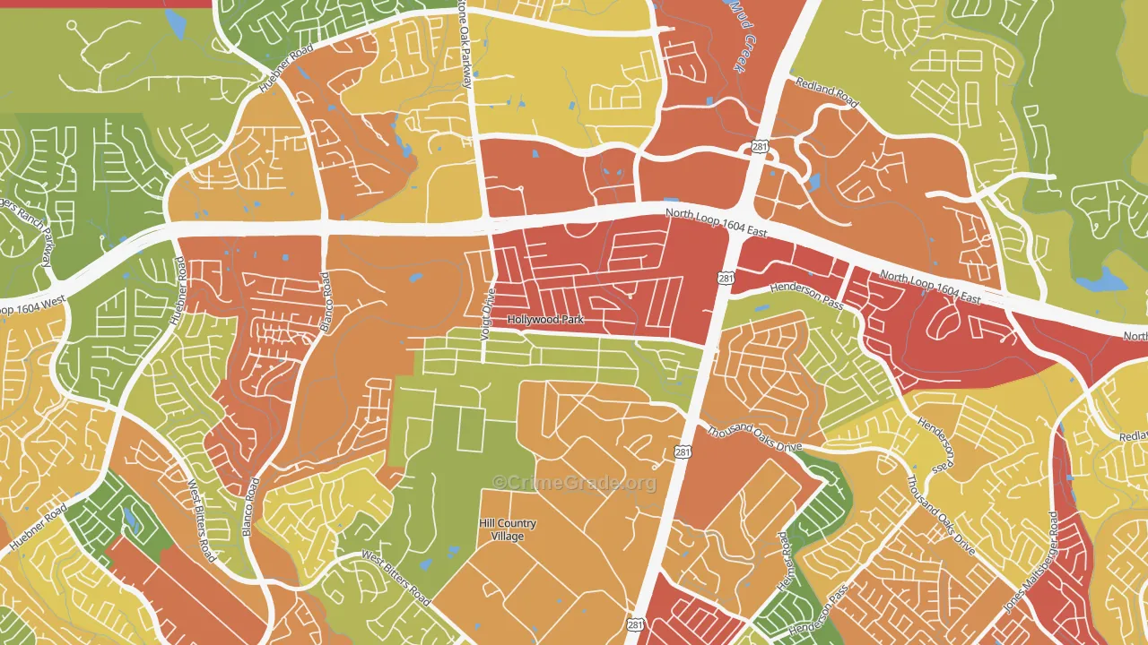Hollywood Park, TX Map of Theft Rates