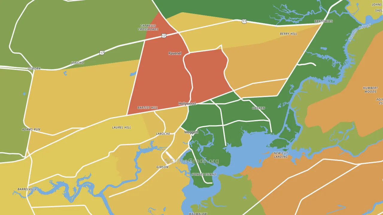 Hollywood, SC Map of Theft Rates