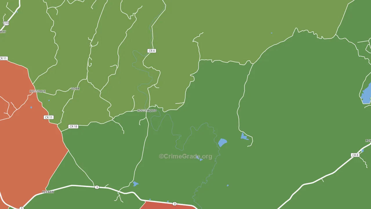 Hollywood, WV Map of Theft Rates