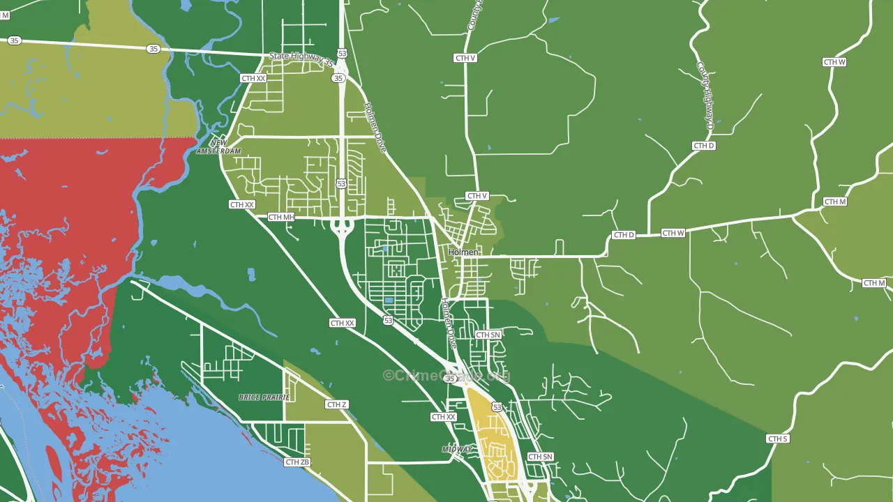 Holmen, WI Map of Theft Rates