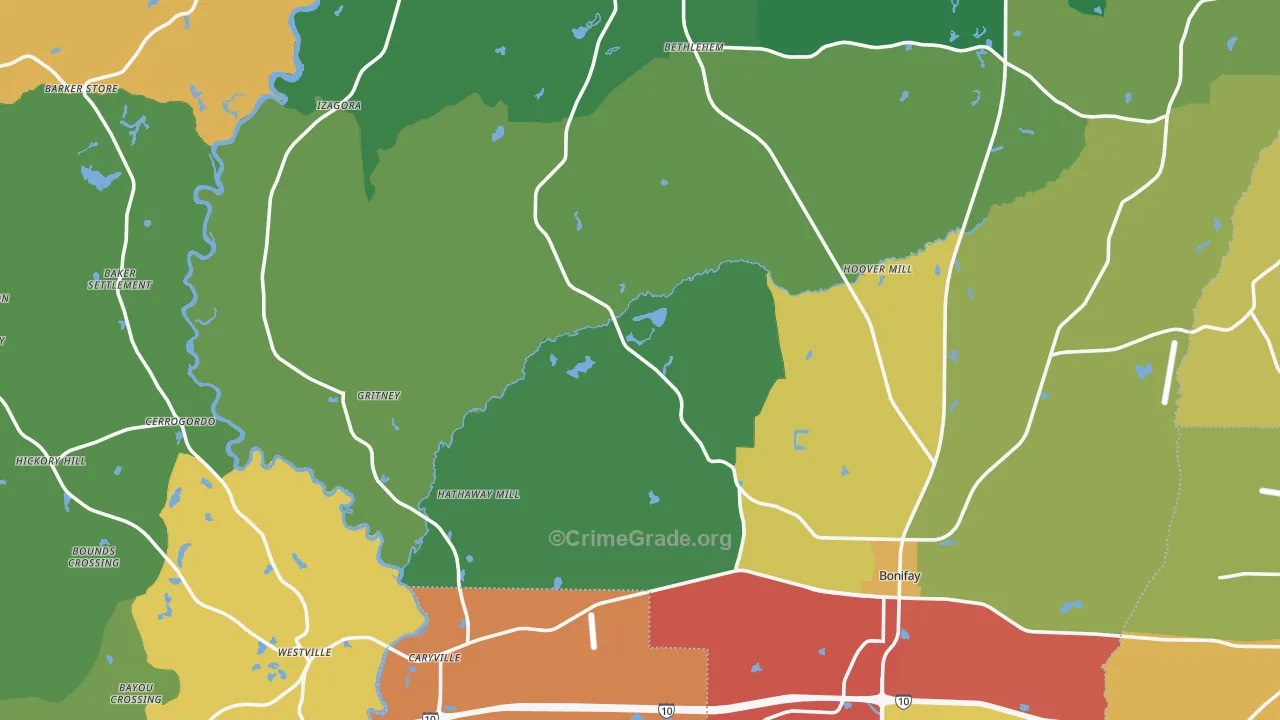 Holmes County, FL Map of Theft Rates