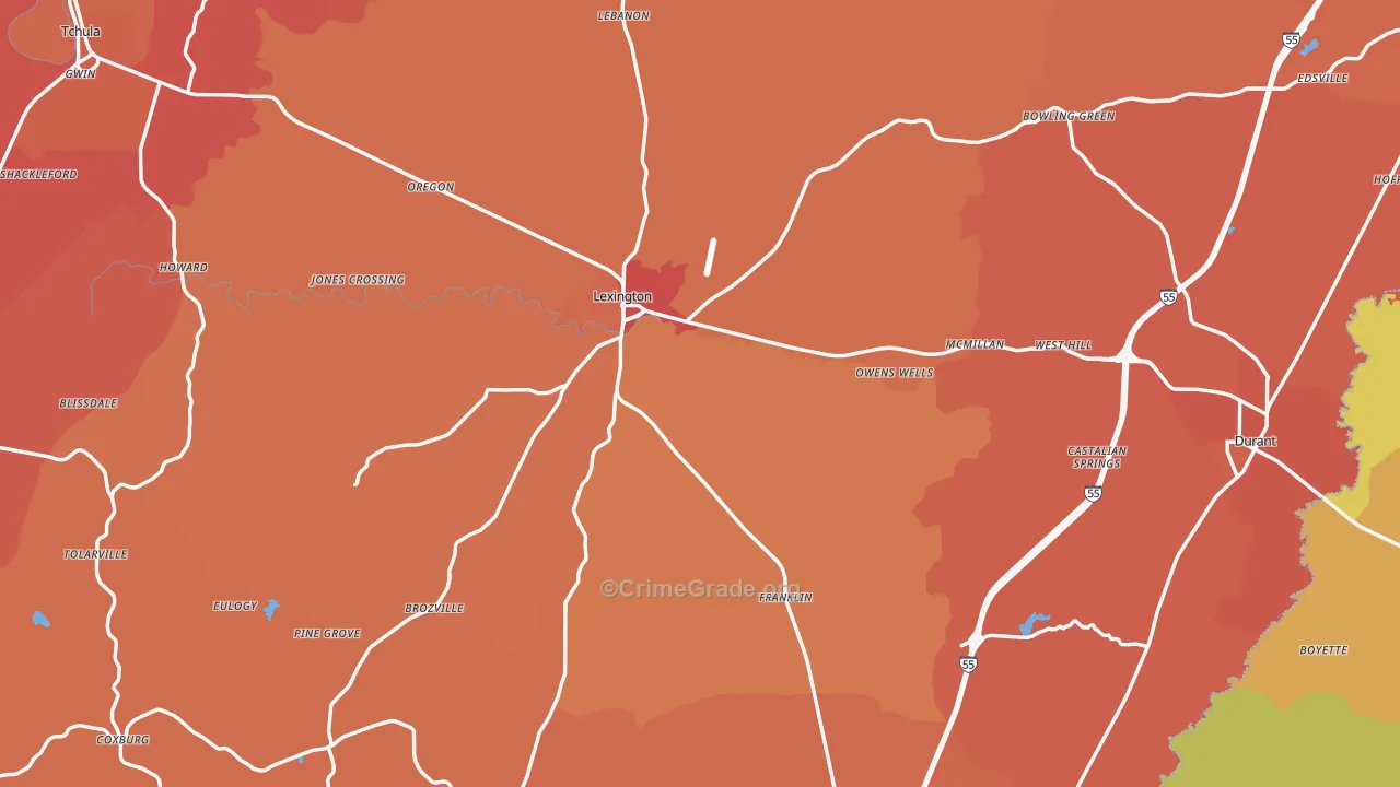 Holmes County, MS Map of Theft Rates