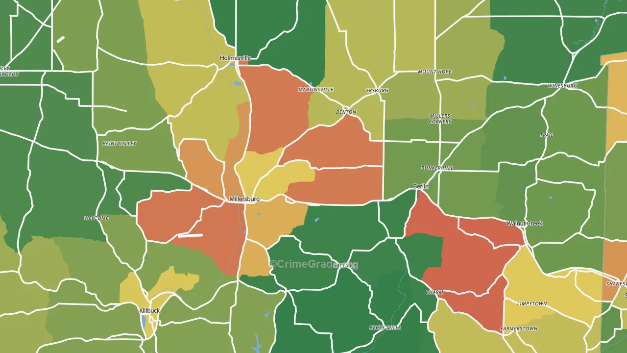 Holmes County, OH Map of Theft Rates