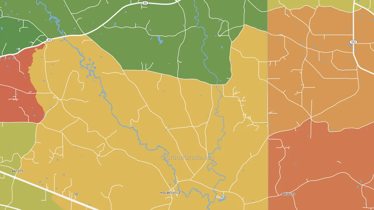 Holmesville, MS Map of Theft Rates