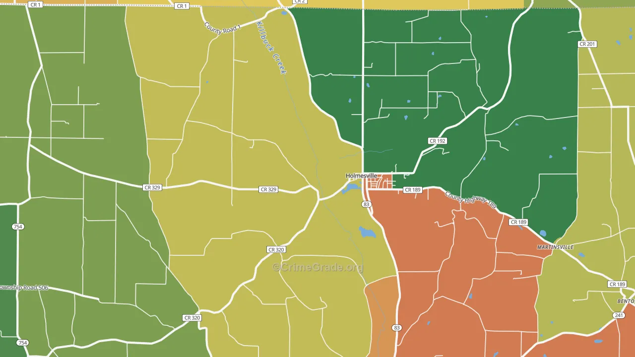 Holmesville, OH Map of Theft Rates