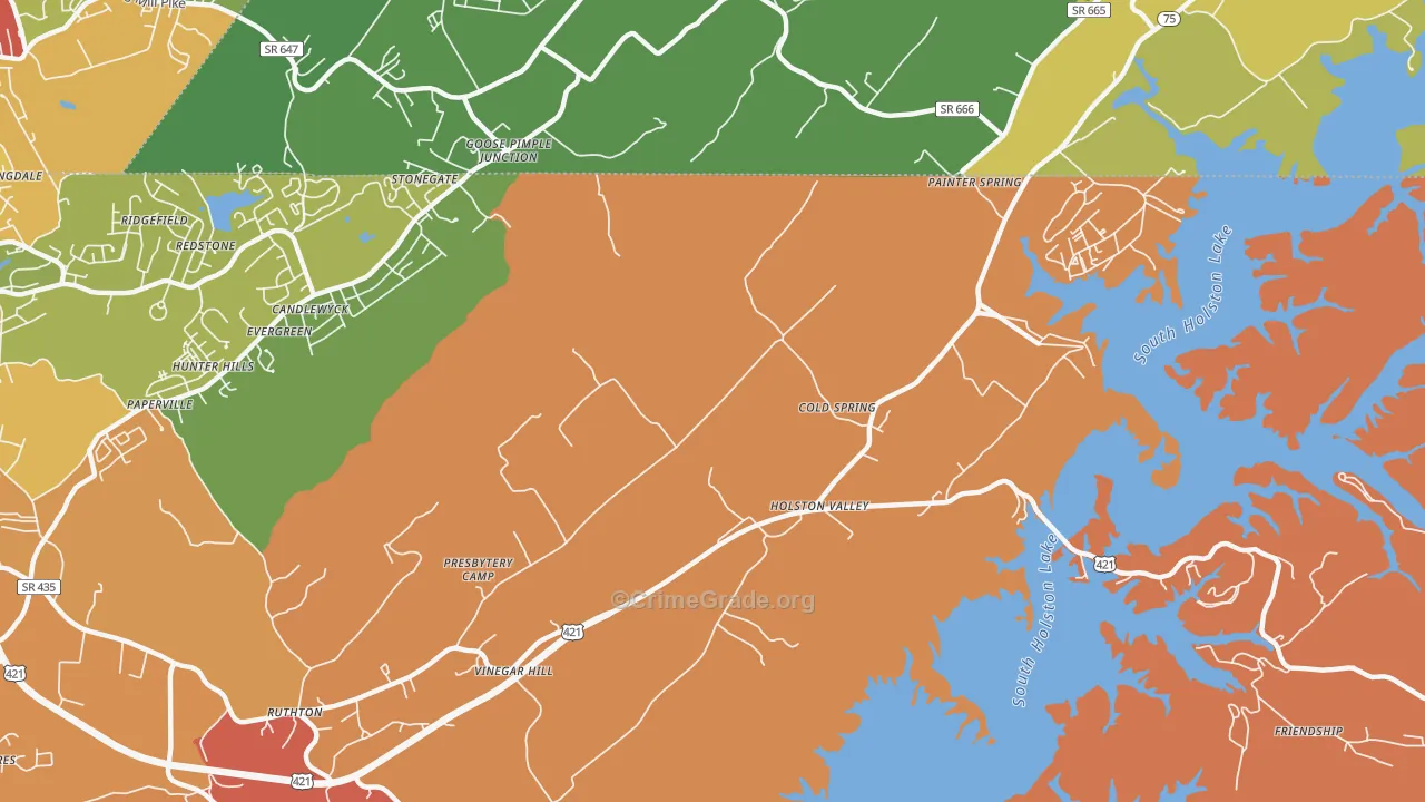 Holston Valley, TN Map of Theft Rates