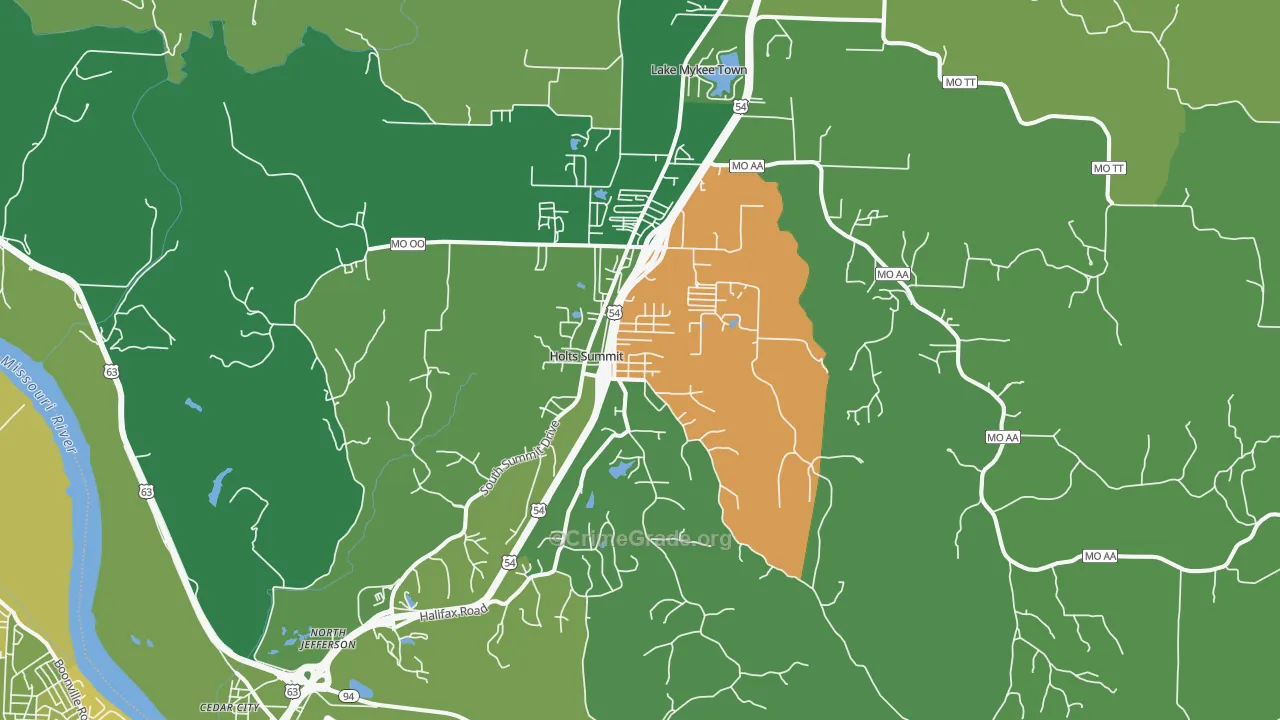 Holts Summit, MO Map of Theft Rates