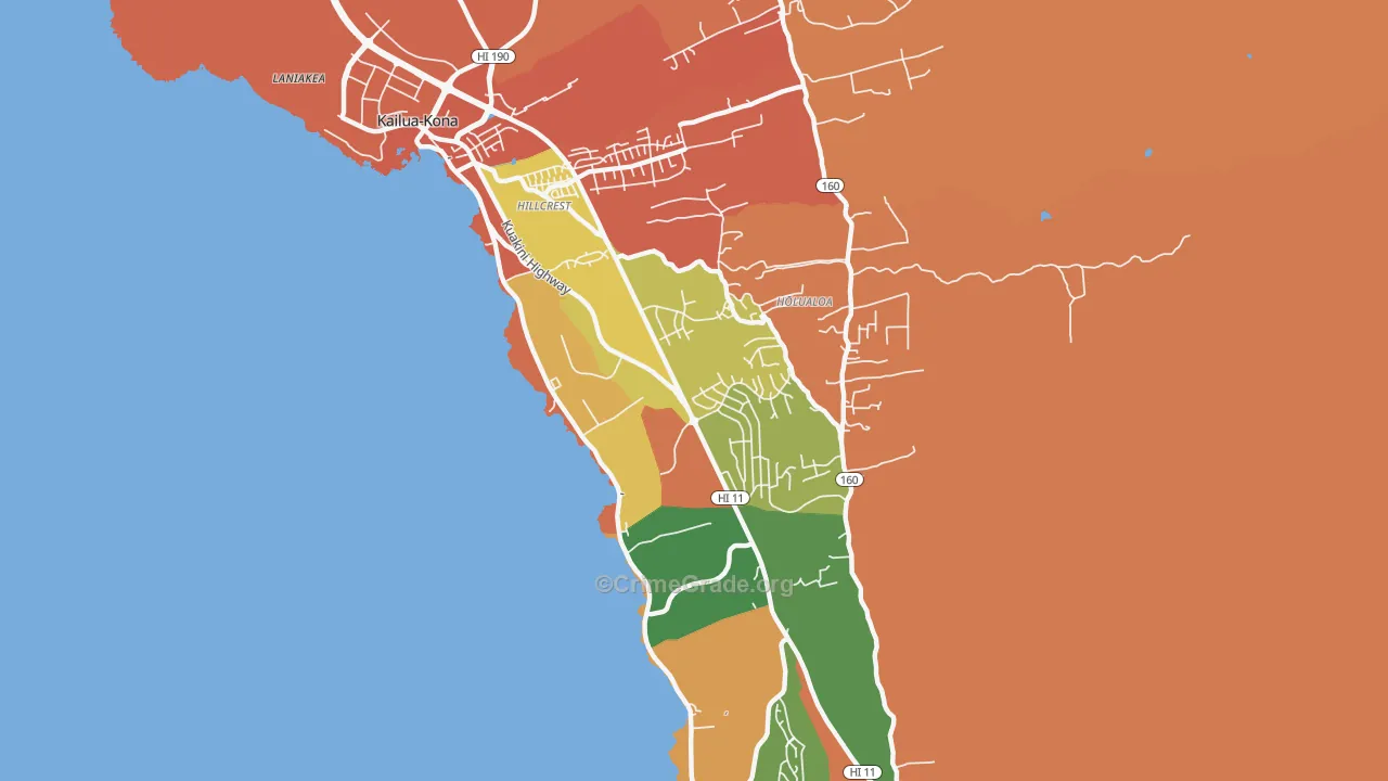 Holualoa, HI Map of Theft Rates