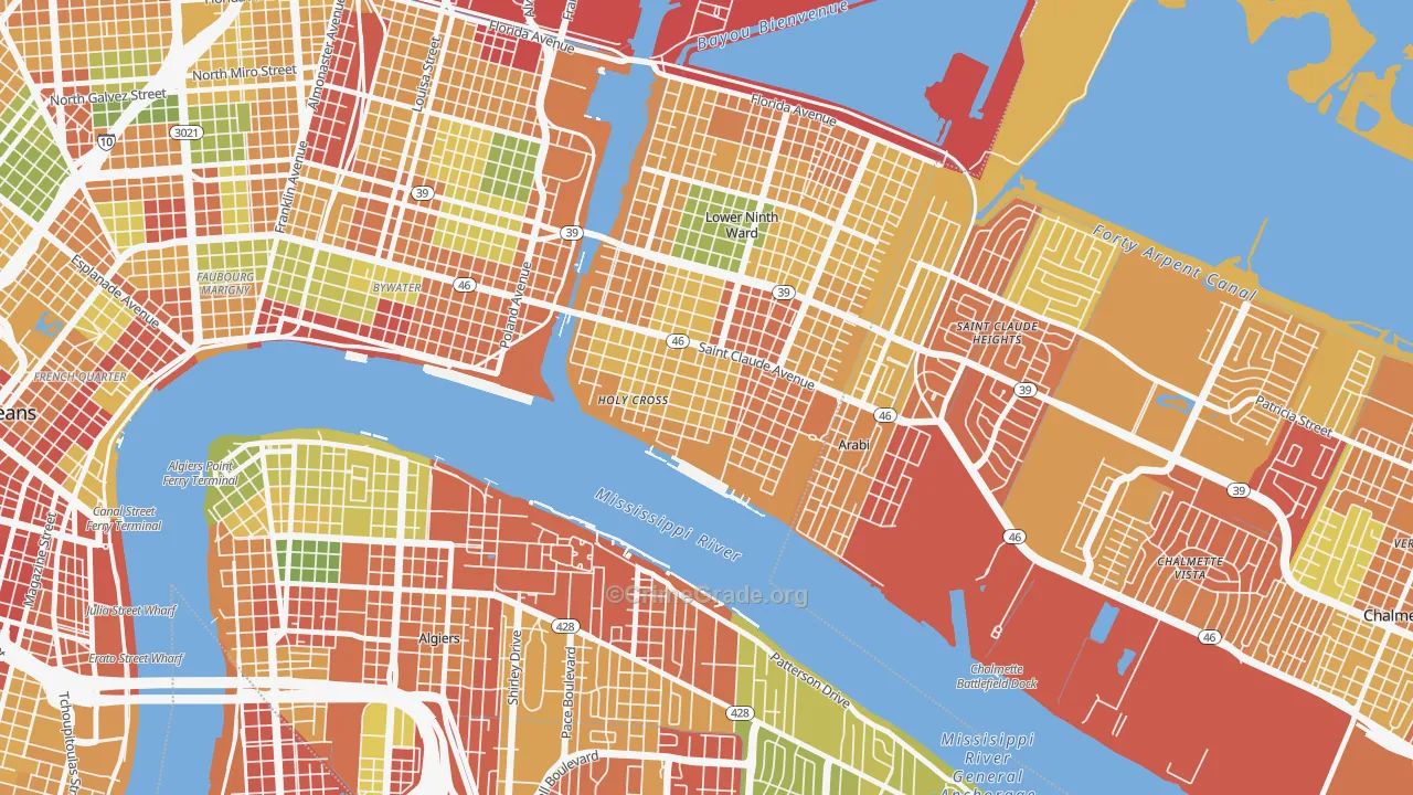 Holy Cross, New Orleans, LA Map of Theft Rates
