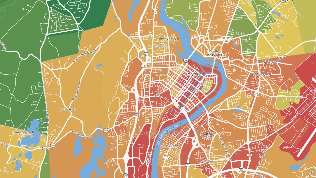 Holyoke, MA Map of Theft Rates