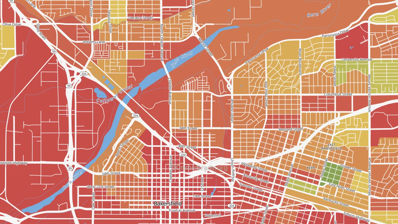 Homaker Park, Bakersfield, CA Map of Theft Rates