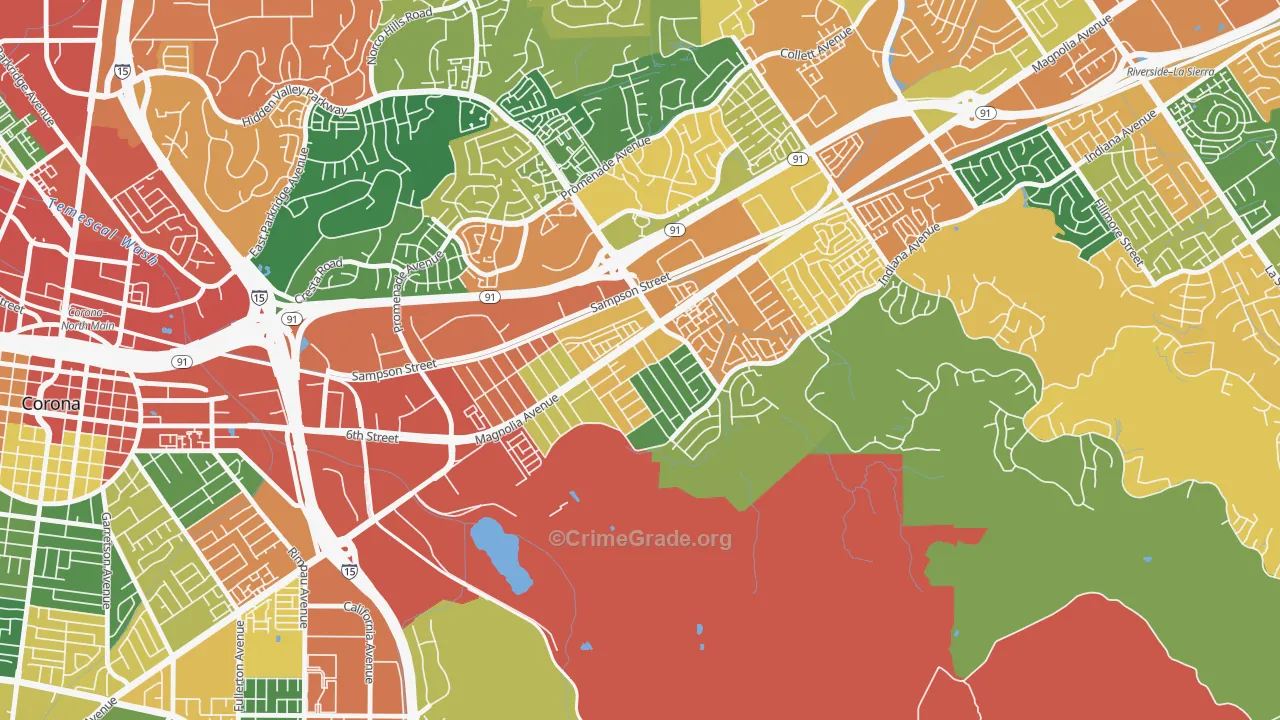 Home Gardens, Corona, CA Map of Theft Rates