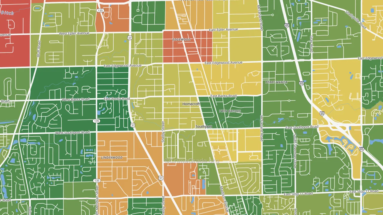 Homecroft, IN Map of Theft Rates