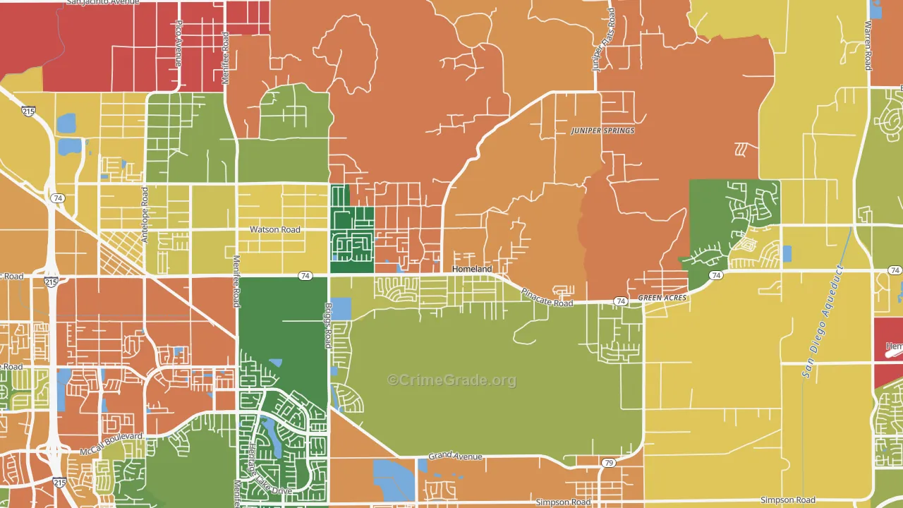 Homeland, CA Map of Theft Rates