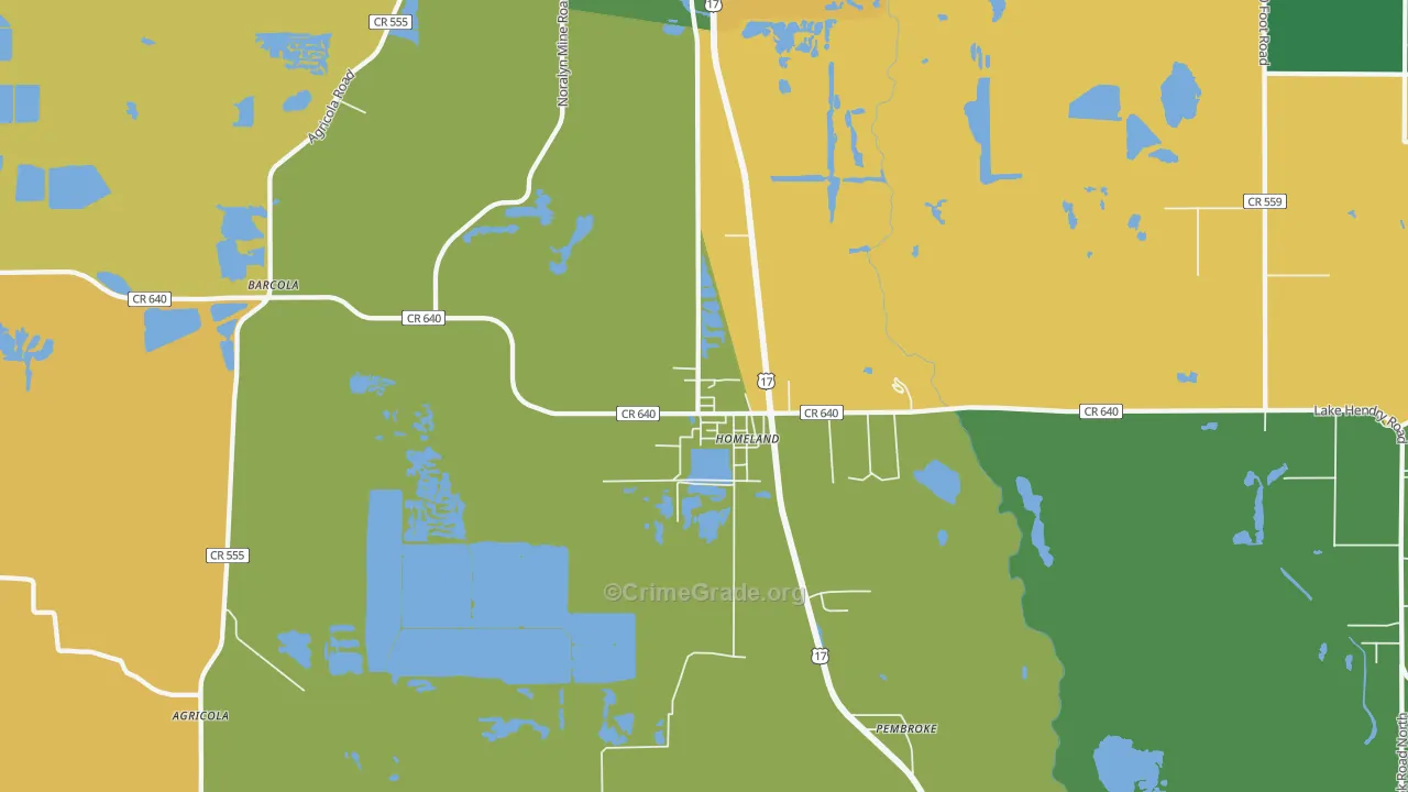 Homeland, FL Map of Theft Rates