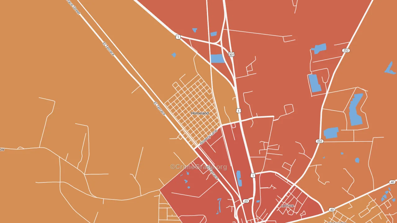 Homeland, GA Map of Theft Rates