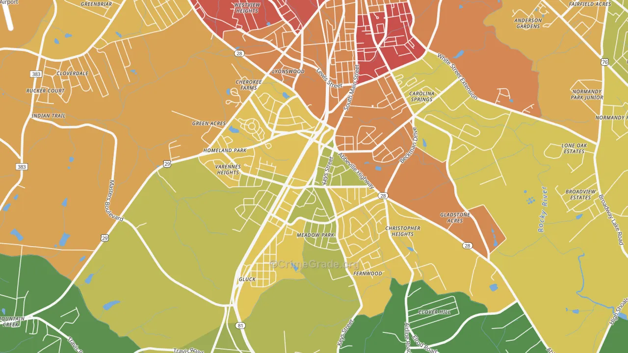 Homeland Park, SC Map of Theft Rates