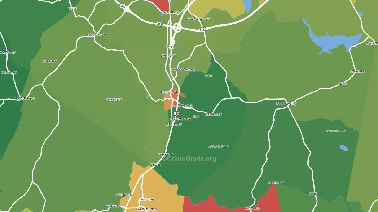 Homer City, PA Map of Theft Rates