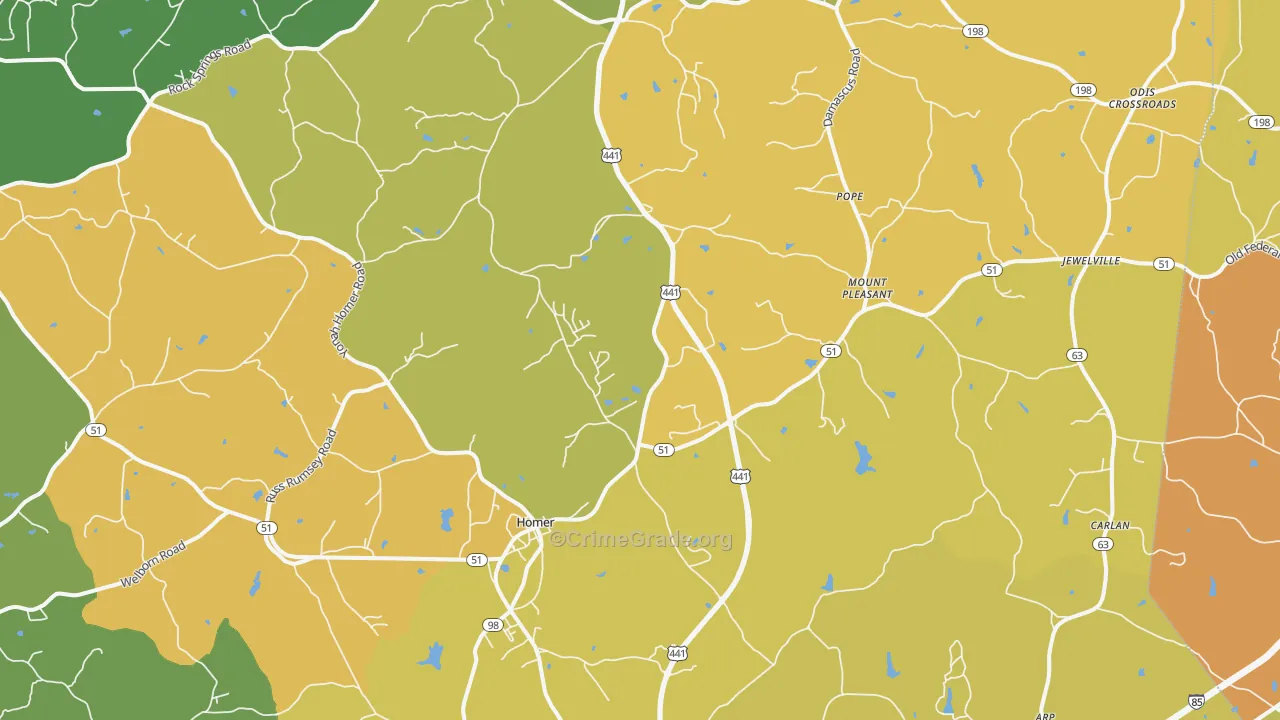 Homer, GA Map of Theft Rates