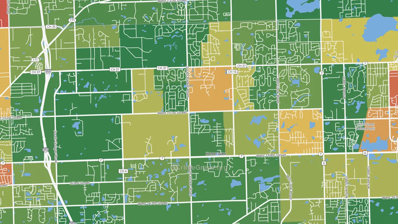 Homer Glen, IL Map of Theft Rates