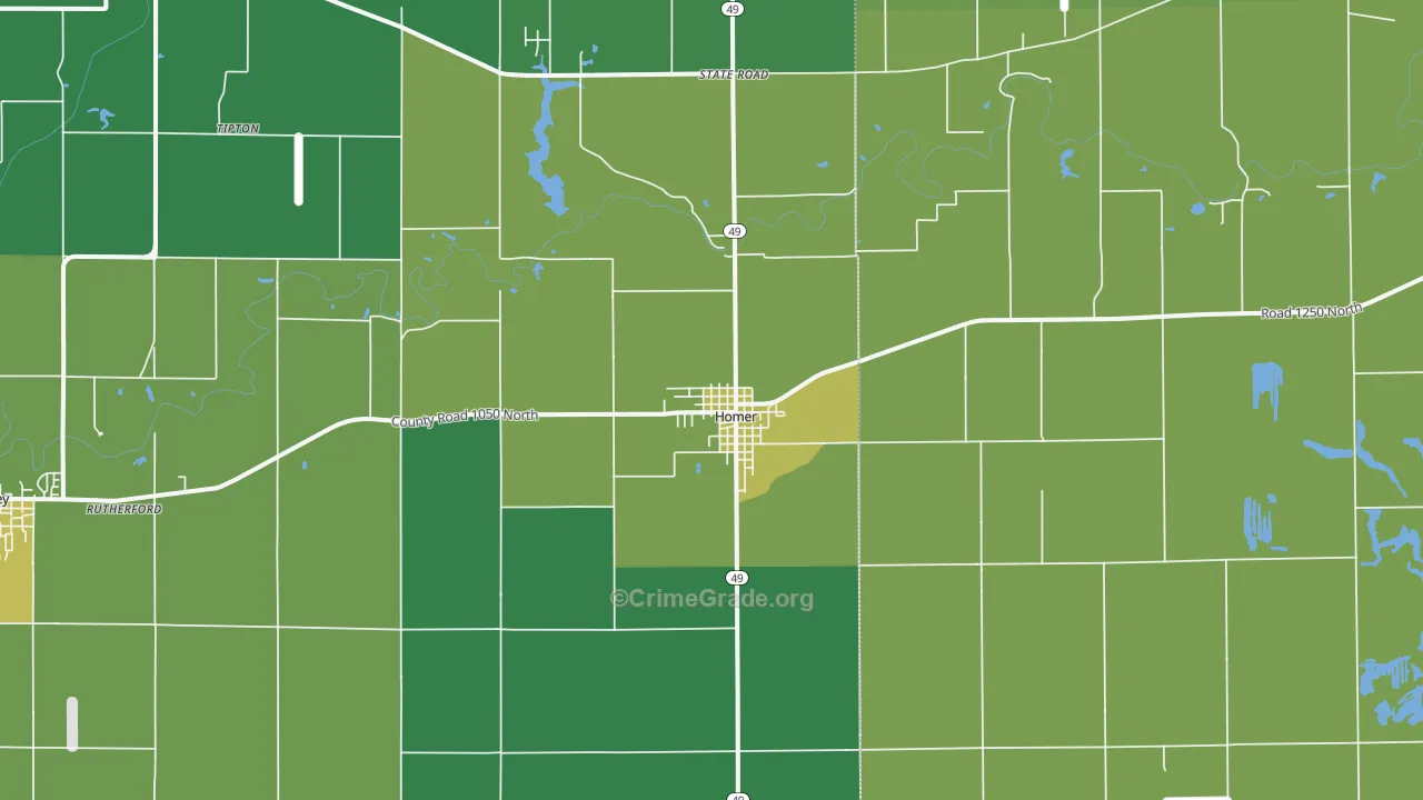 Homer, IL Map of Theft Rates