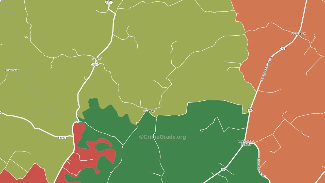 Homer, KY Map of Theft Rates