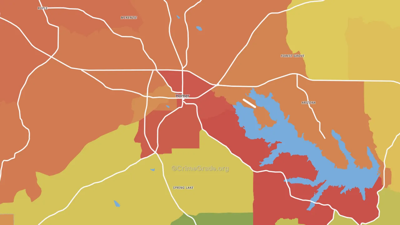 Homer, LA Map of Theft Rates