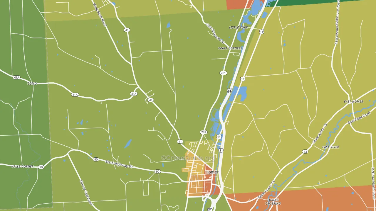 Homer, NY Map of Theft Rates