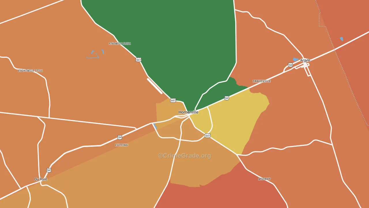 Homerville, GA Map of Theft Rates